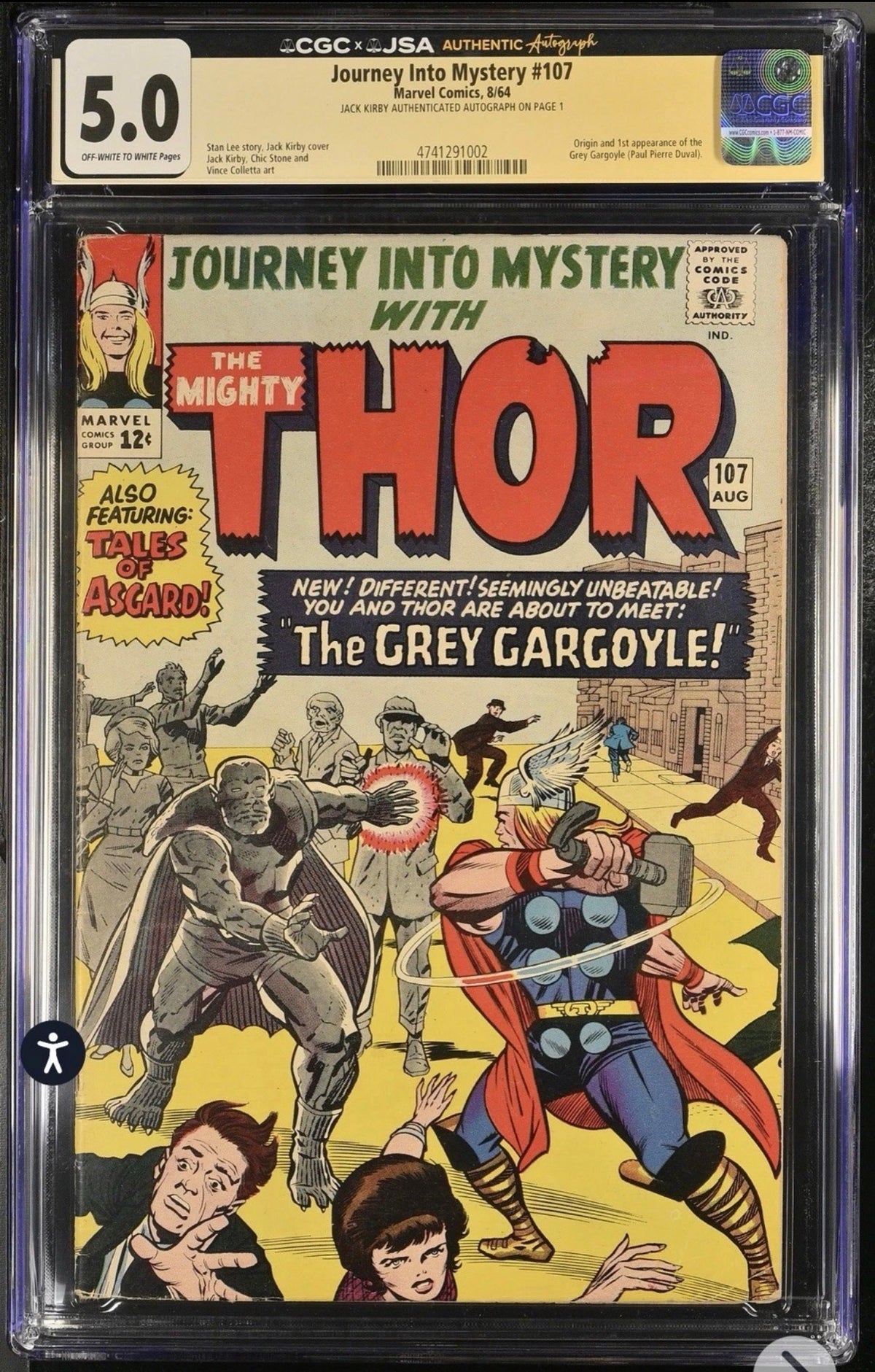 Journey into Mystery #107 CGC X JSA 5.0 Authenticated Signature By Jack Kirby (Marvel, 1964)