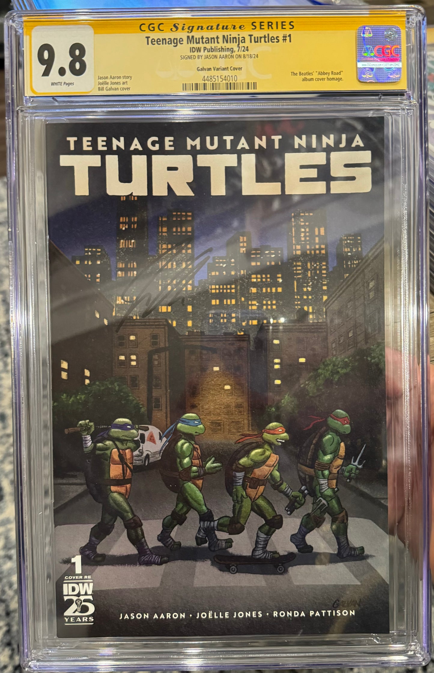 Teenage Mutant Ninja Turtles #1 CGC SS 9.8 (IDW, 2024) Abbey Road Beatles Homage Signed By Jason Aaron