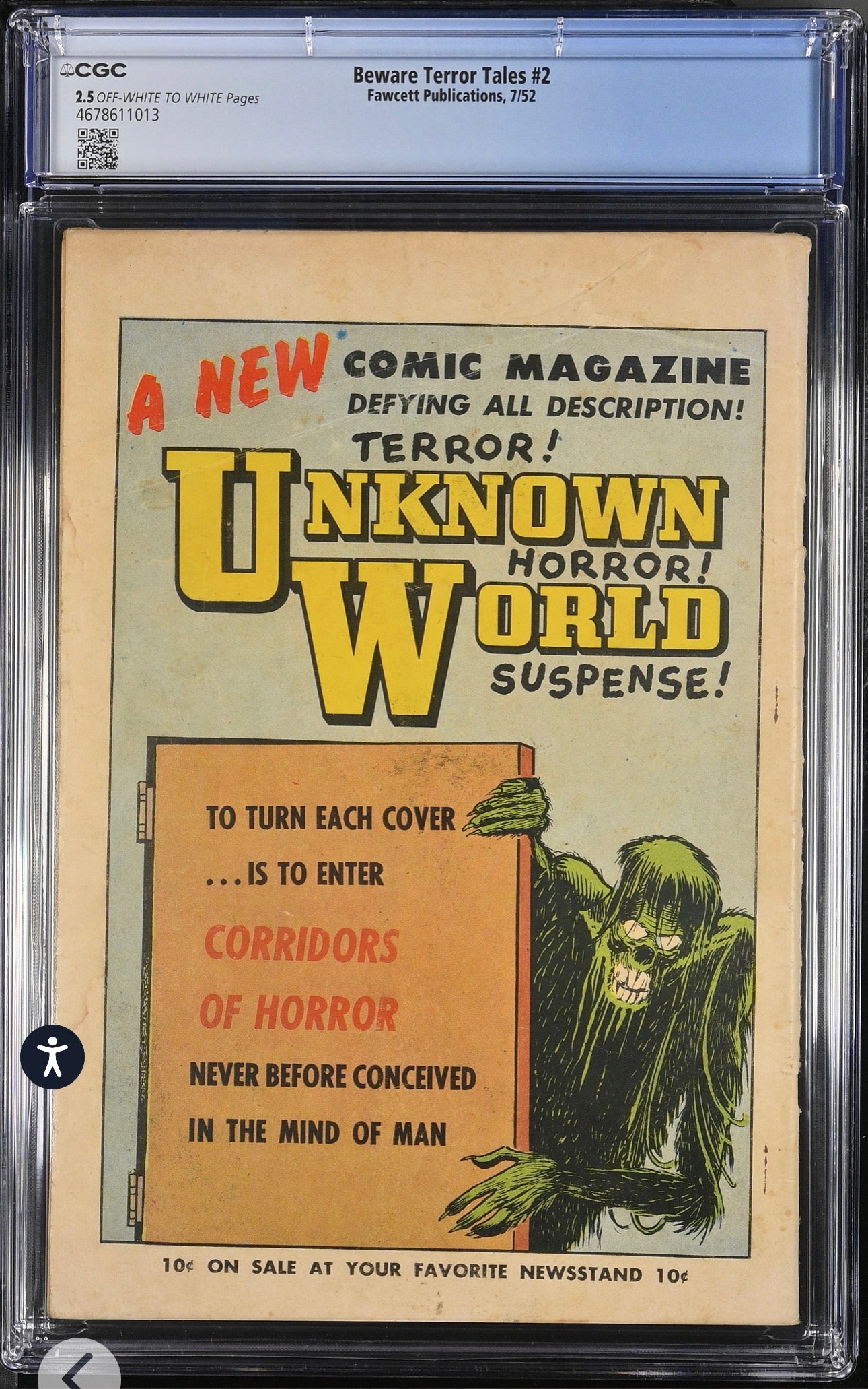 Beware Terror Tales #2 CGC 2.5 Fawcett Publications, 1952) Pre Code Horror Golden Age