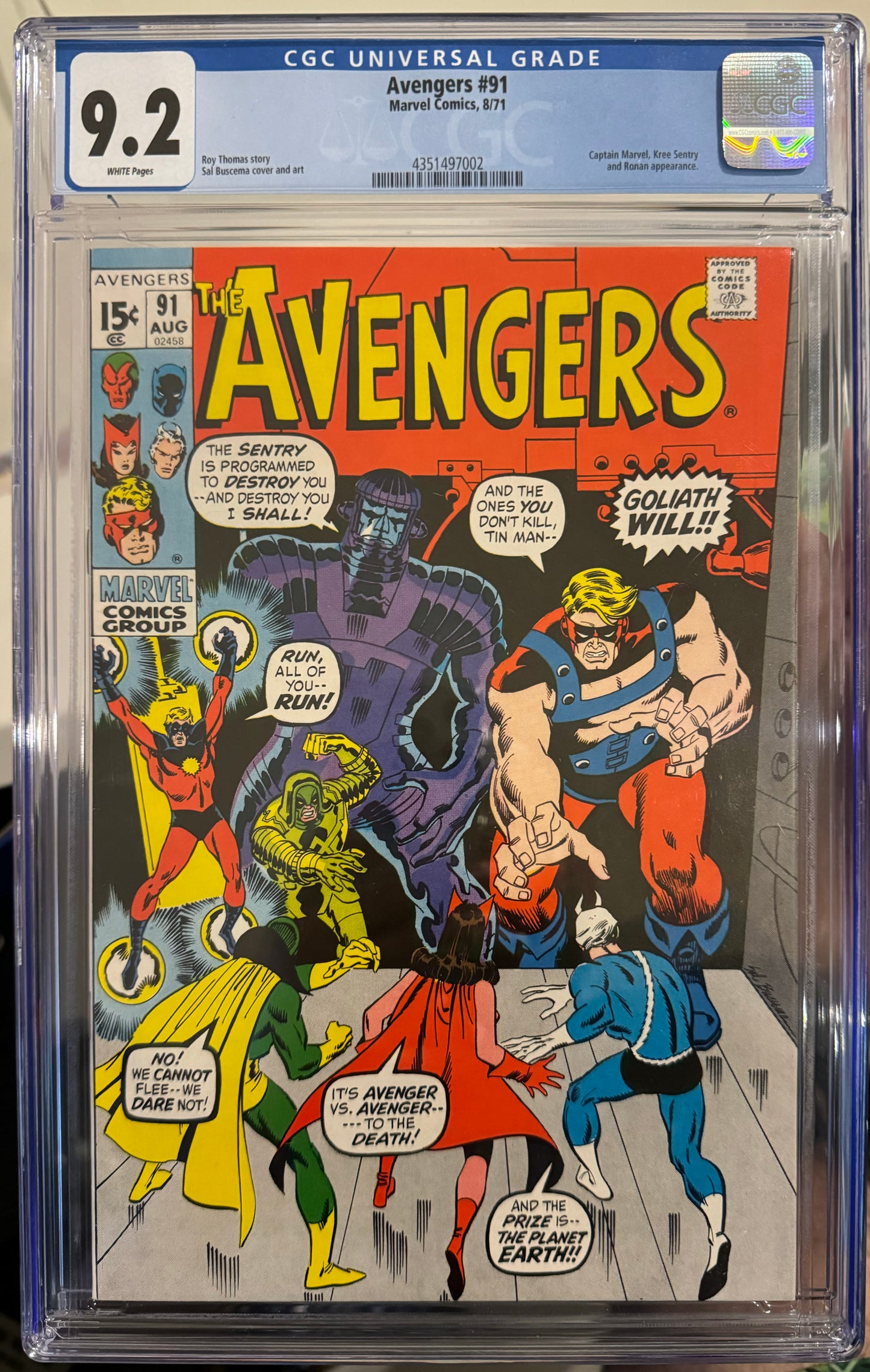 Avengers #91 CGC 9.2 (Marvel, 1st Series)