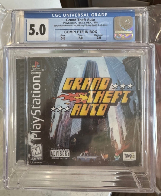 GRAND THEFT AUTO CGC 5.0 PlayStation 1 (1998) Box 5.0, Disc 7.0, Manual 2.0 (Video Game, PS1)