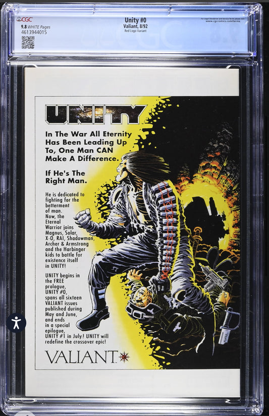 Unity #0 CGC 9.8 RED Logo Variant (1992, Valiant)