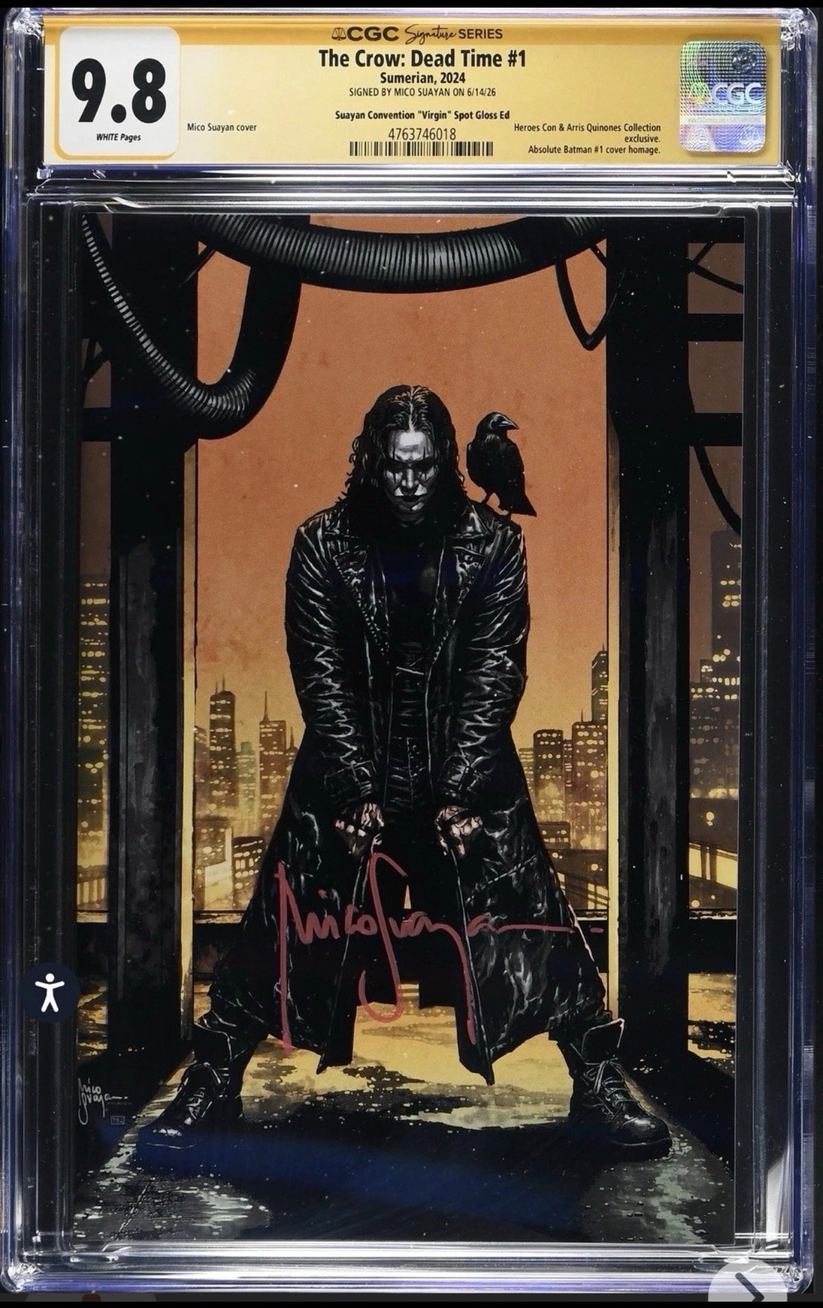 The Crow Dead Time #1 CGC SS 9.8 Signed By Suayan Convention Virgin Spot Gloss