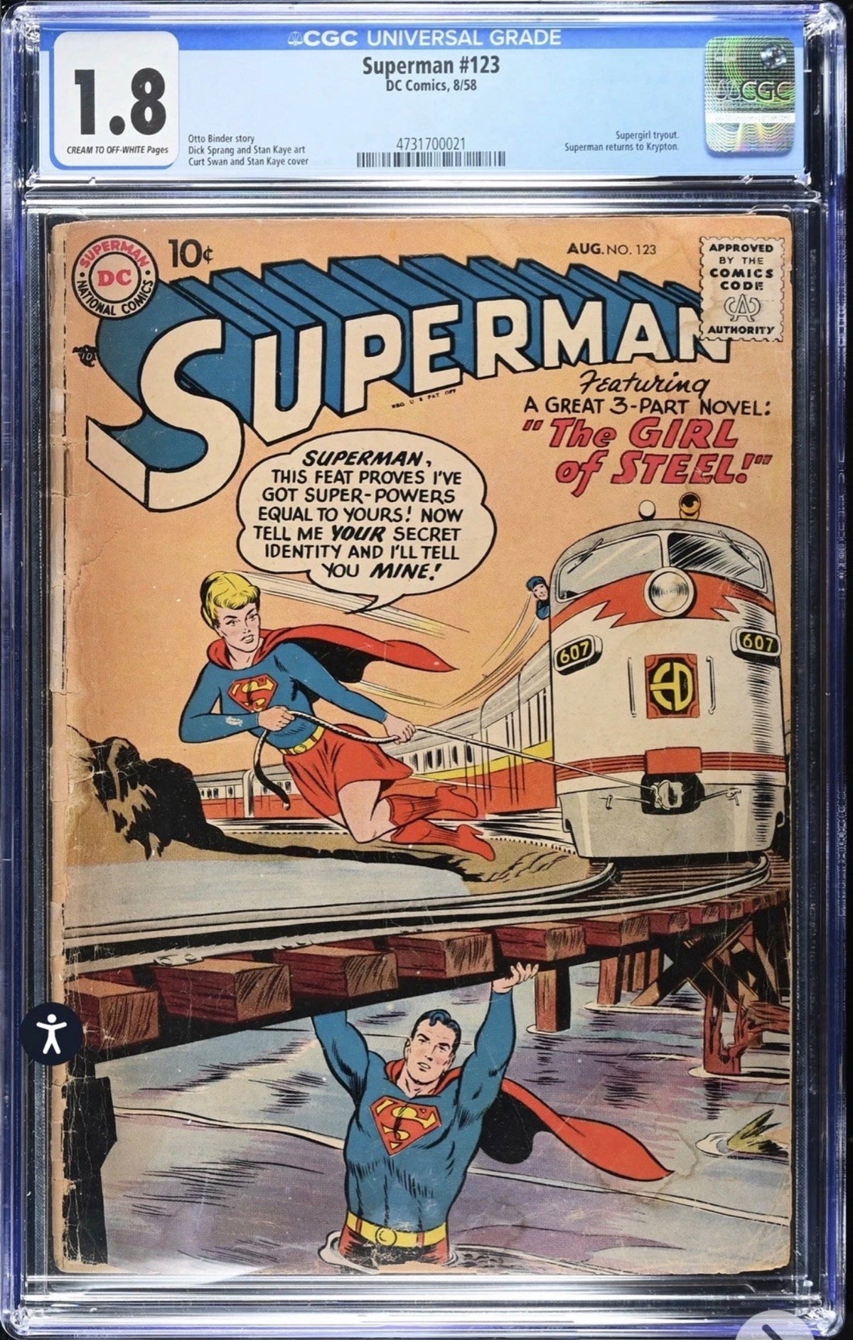Superman #123 CGC 1.8 (DC, 1958) 1st App Of Supergirl (Prototype)