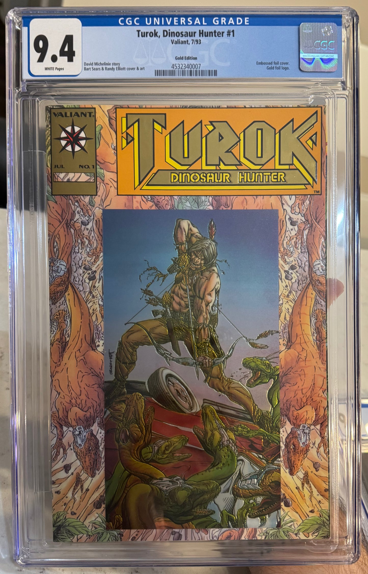 Turok: Dinosaur Hunter #1 CGC 9.4 (Valiant Comic 1993) Gold Foil Logo Editon