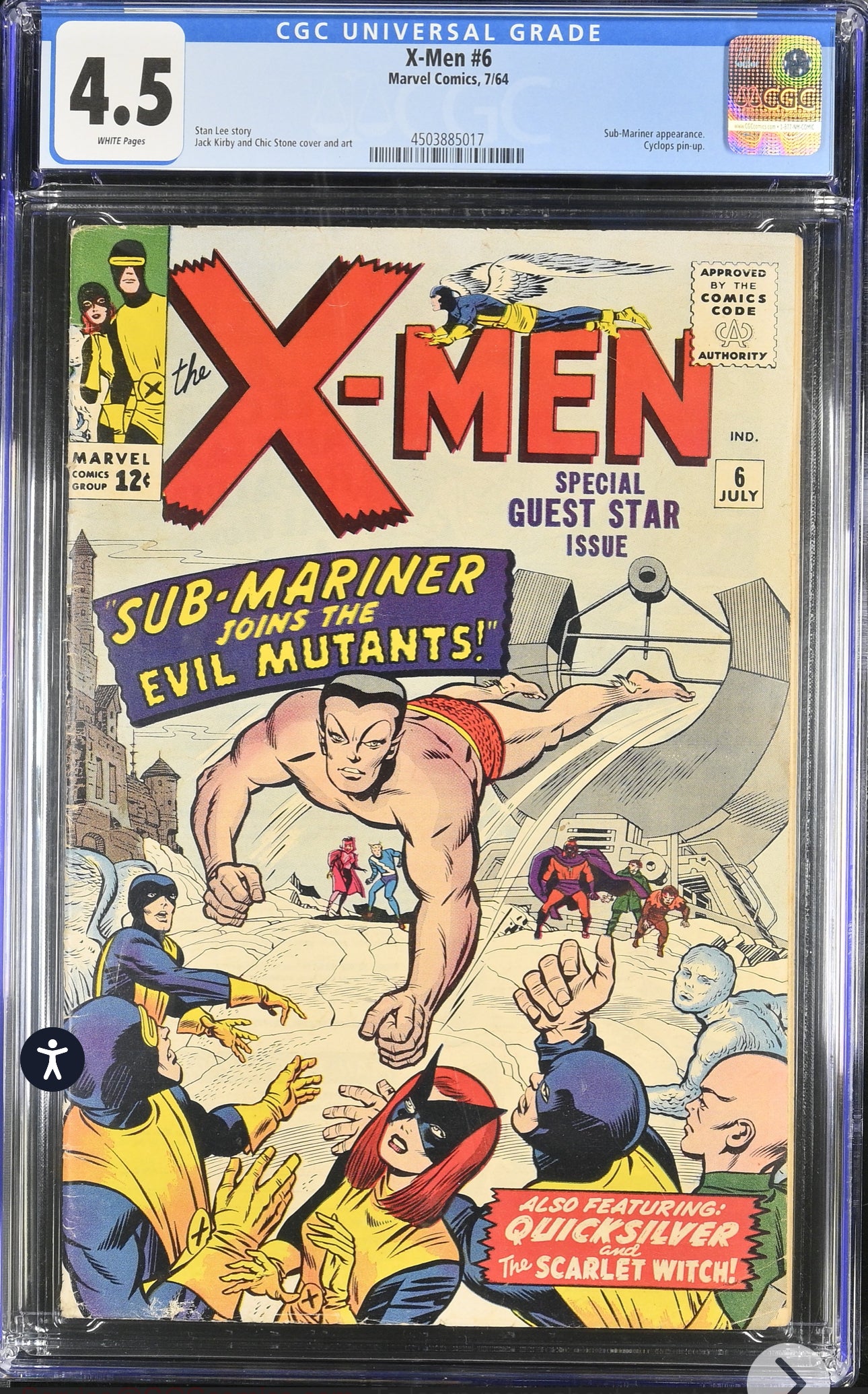 Uncanny X-Men #6 CGC 4.5 (Marvel, 1964) Rare White Pages