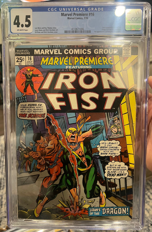 Marvel Premiere #16 CGC 4.5 ( Marvel, 1974) 2nd Appearance of Iron Fist