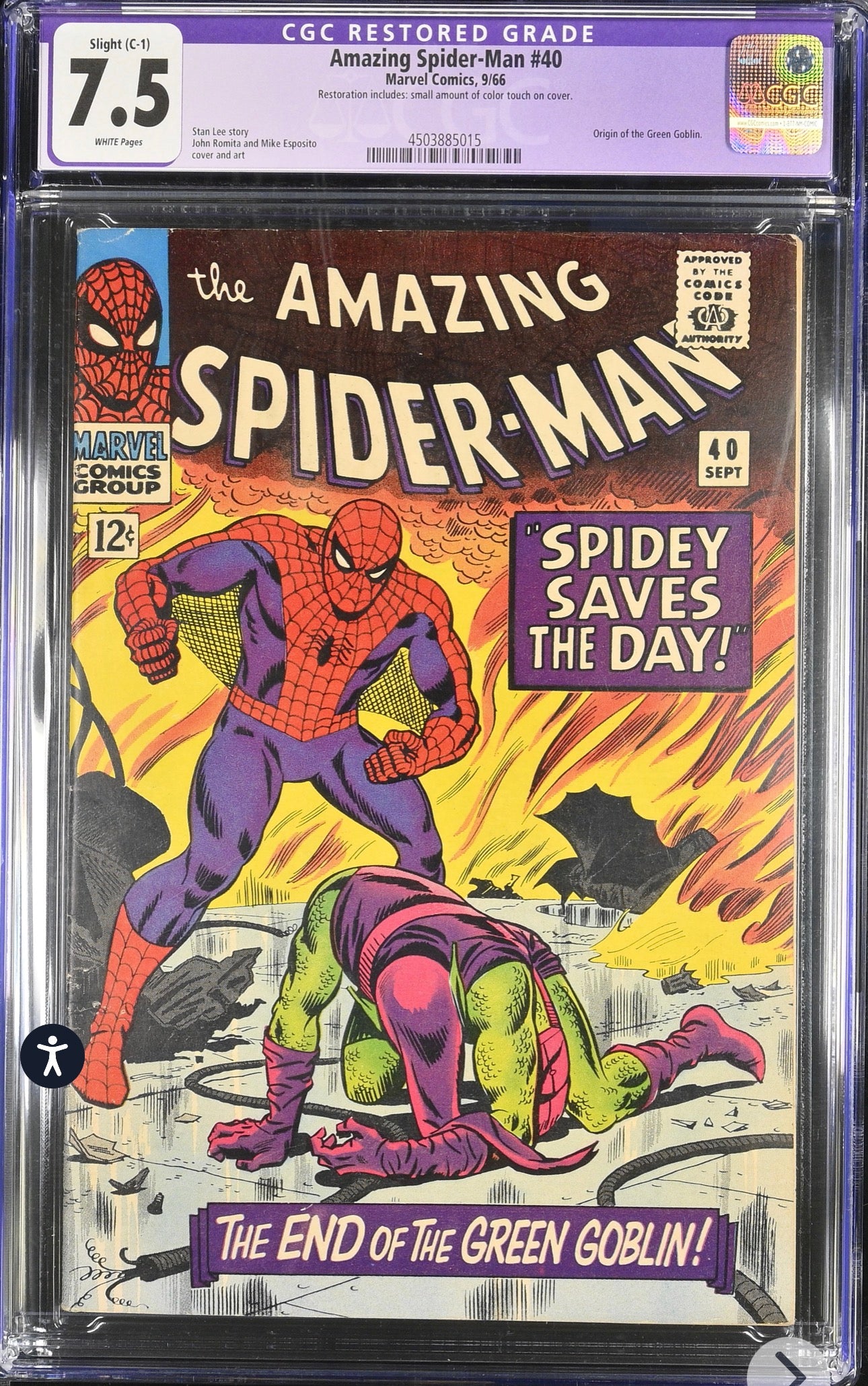 Amazing Spider-Man #40 CGC 7.5 Restored (Marvel, 1966) Origin Of Green Goblin