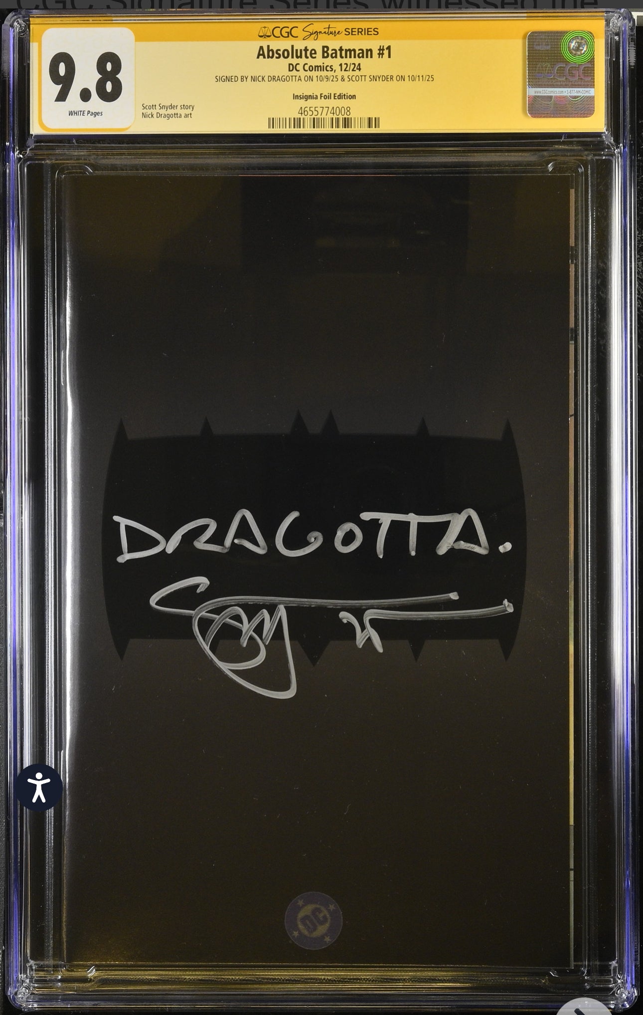 Absolute Batman #1 CGC 9.8 (DC, 2024) Foil Logo Variant Signed by Scott Snyder & Nick Dragotta