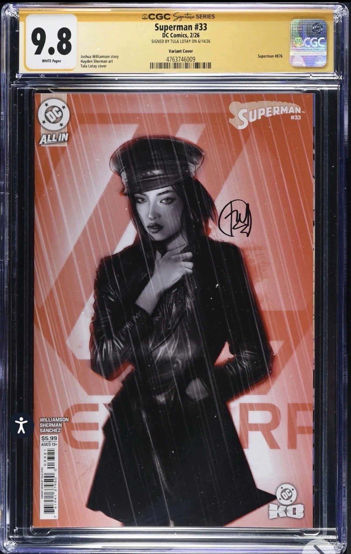 Superman #33 CGC SS 9.8 Signed By Tula Lotay (DC, 2026 Variant Cover)
