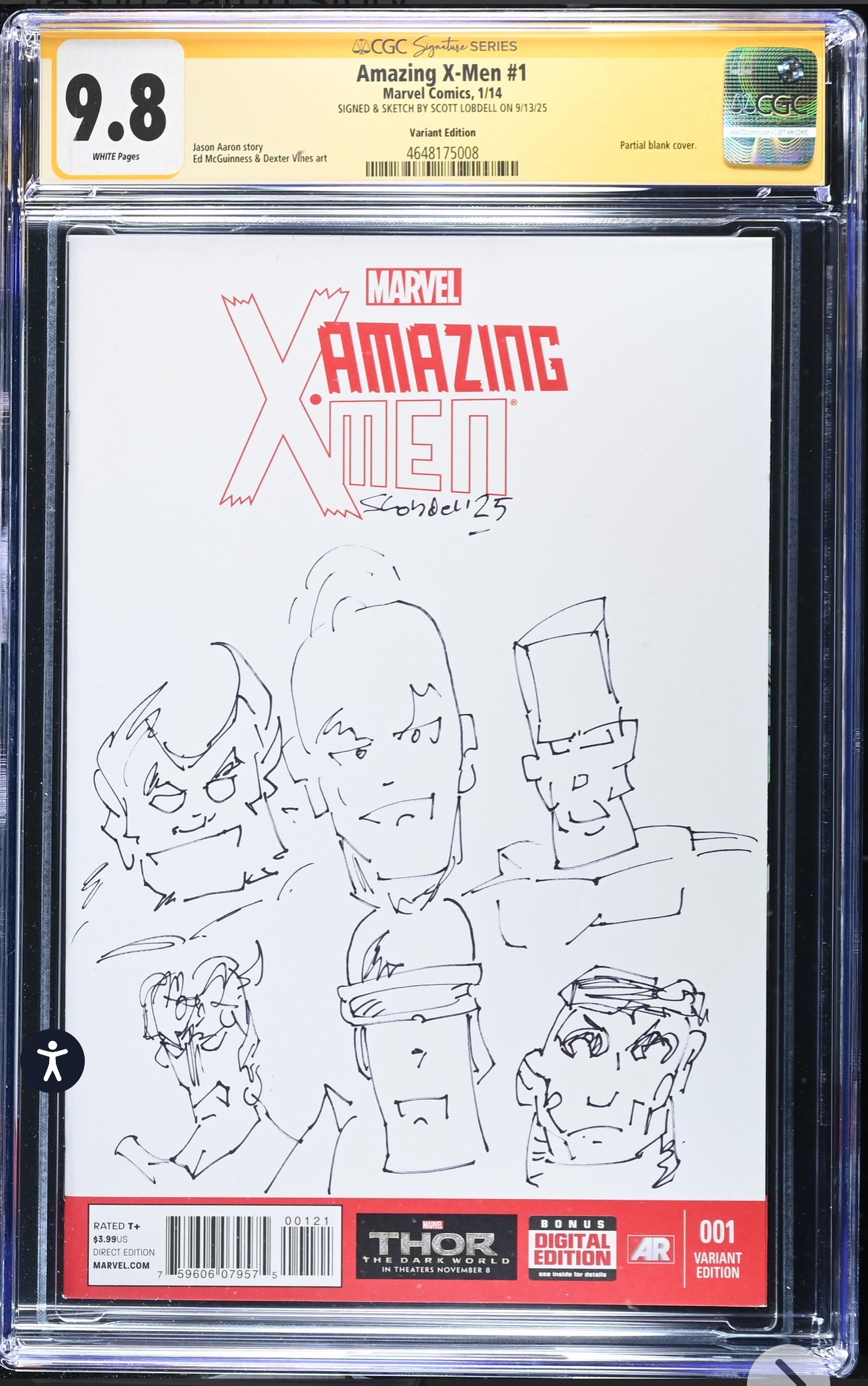 Amazing X-Men #1 CGC SS 9.8 (Marvel, 2013) Blank Sketch Variant Signed & Sketched by Scott Lobdell