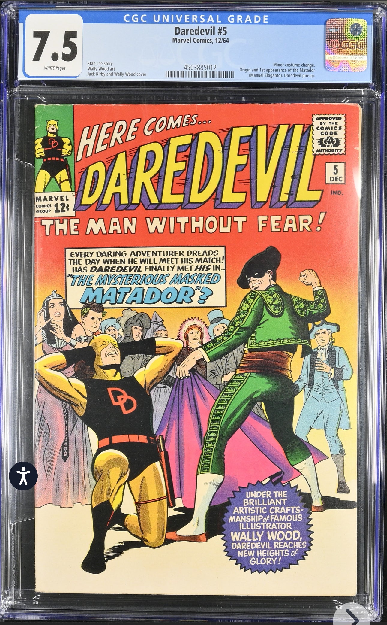 Daredevil #5 CGC 7.5 (Marvel, 1964) 1st Appearance of Matador (WHITE PAGES)