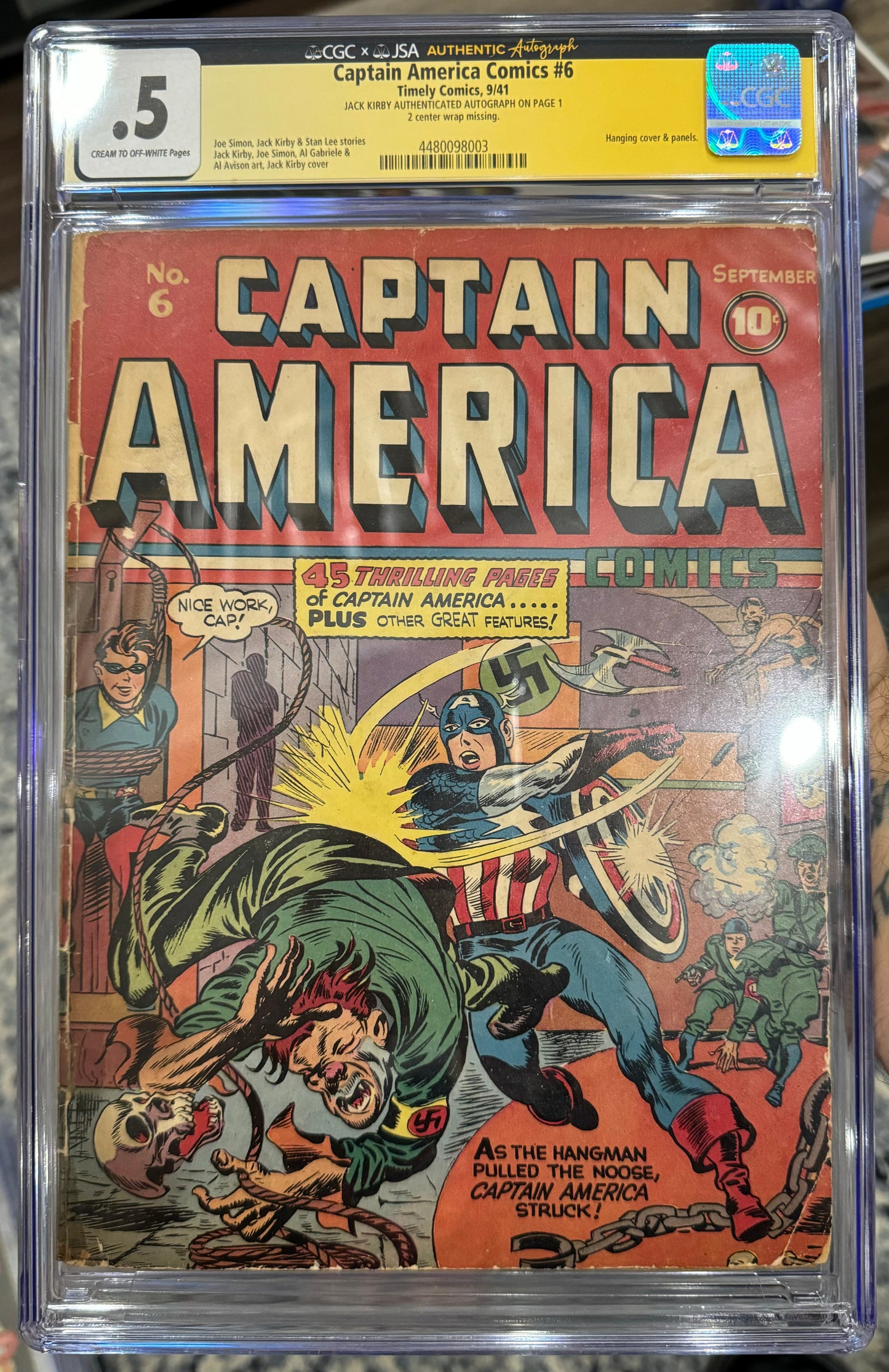 Captain America Comics #6 CGC X JSA 0.5 (Timely Comics, 1941) Authenticated Jack Kirby Signature