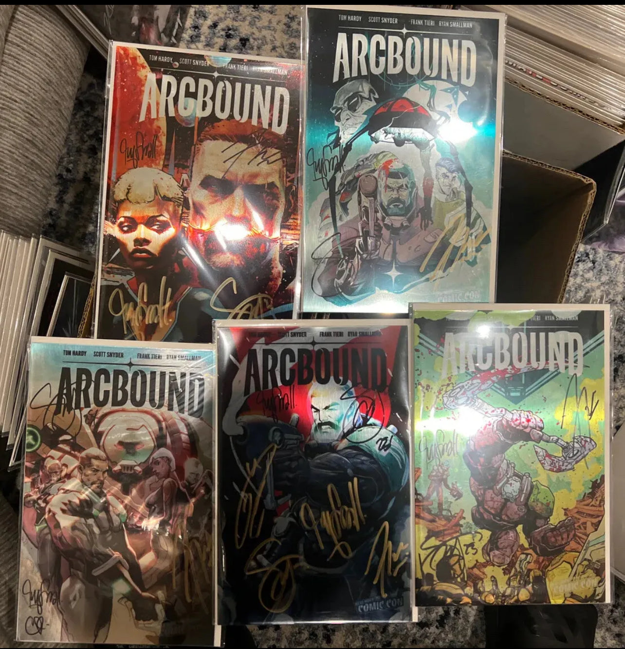 Arcbound #1 Ashcan Metal NYCC 2023 Set of 5 Signed By Tom Hardy, Scott Snyder, Smallman, Tieri, Mann (See Description for Signature guide)
