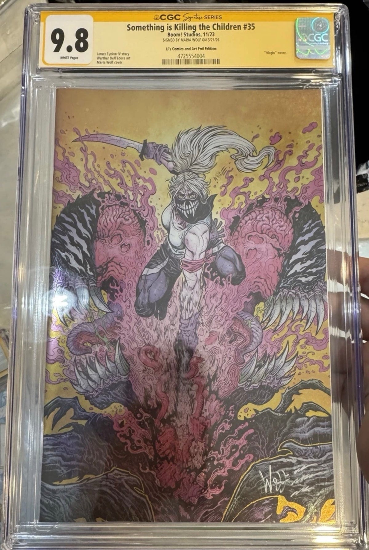 SOMETHING IS KILLING THE CHILDREN #35 CGC SS 9.8 Signed By Maria Wolf (BOOM! Studios, 2023) Virgin Foil Variant