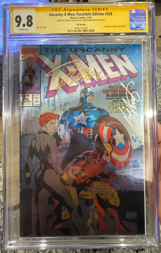 Uncanny X-Men # 268 CGC 9.8 SS (Marvel Facsimile Foil) Signed Jim Lee & Chris Claremont