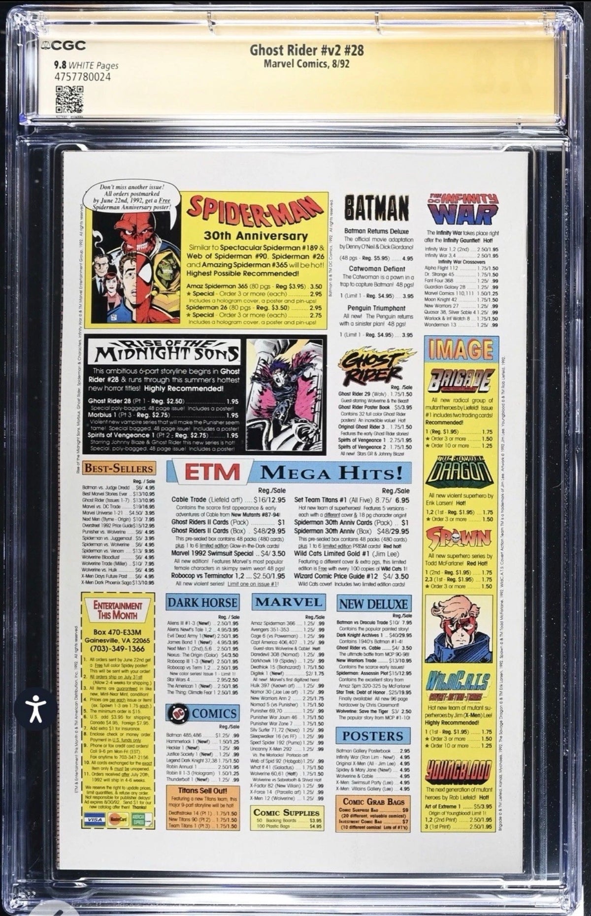 Ghost Rider #v2 #28 CGC SS 9.8 Signed By Howard Mackie (Marvel, 1992)