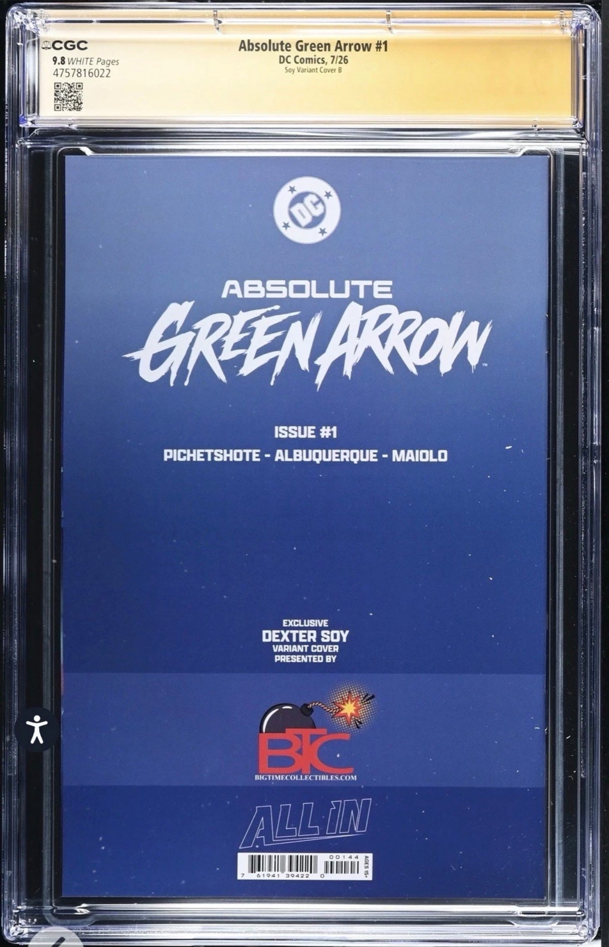 ABSOLUTE GREEN ARROW #1 CGC SS 9.8 Signed By Pornsak Pitchetshote (Dexter Soy Variant) DC, 2026