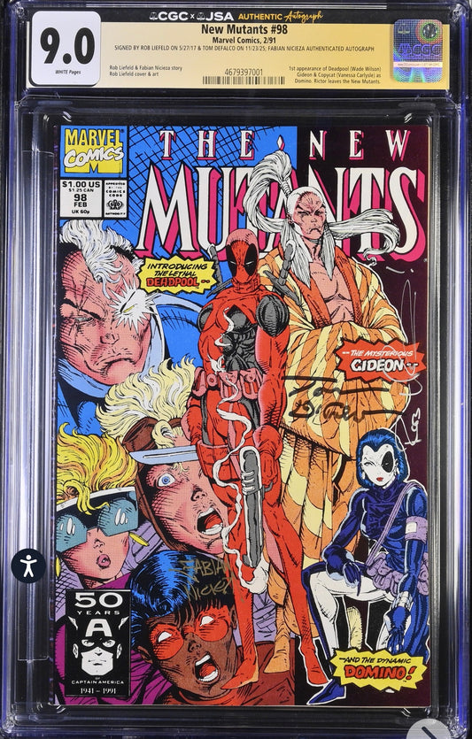 New Mutants #98 CGC SS x JSA 9.0 (Marvel, 1991) Signed By Rob Liefeld Tom Defalco & Fabian Nicieza