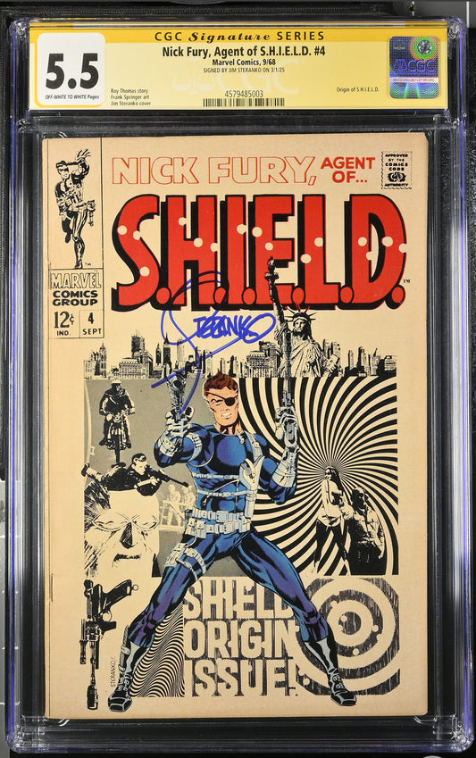 NICK FURY, AGENT OF SHIELD #4 CGC SS 5.5 (Marvel, 1968) Signed by JIM STERANKO