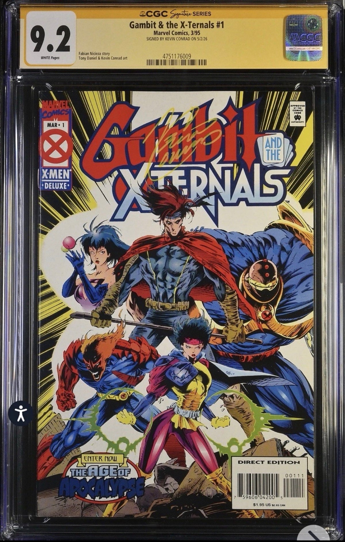 Gambit & The X-Ternals #1 CGC SS 9.2 Signed By Kevin Conrad (Marvel, 1995)