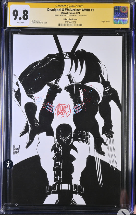 Deadpool & Wolverine WWIII #1 CGC SS 9.8 Signed & Sketch By Adam Kubert(Marvel, 2024 Kubert sketch variant)