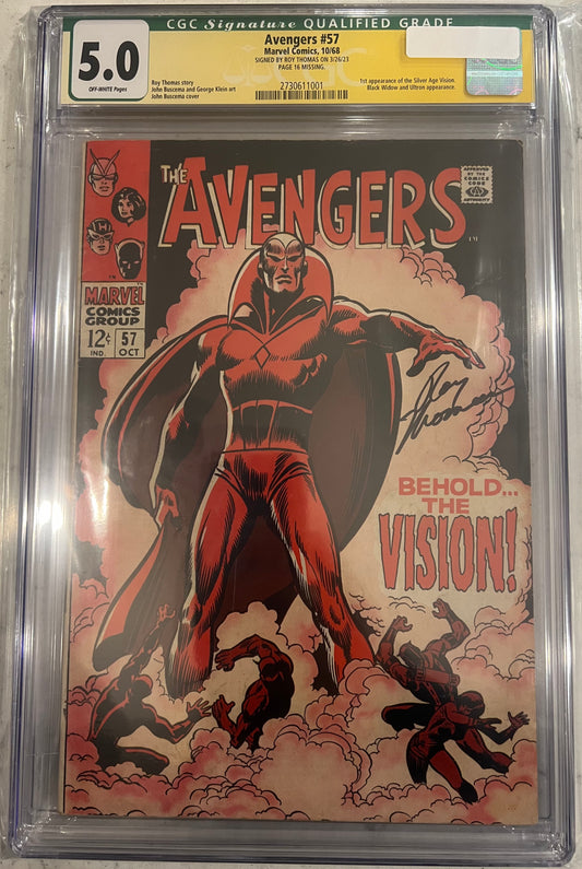 Avengers #57 CGC SS 5.0 Qualified Grade (signed by Roy Thomas)