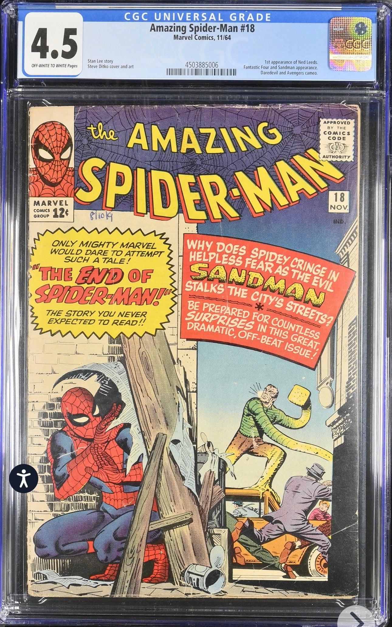 Amazing Spider-Man #18 CGC 4.5 (Marvel, 1964) 1st Appearance of Ned Leeds.