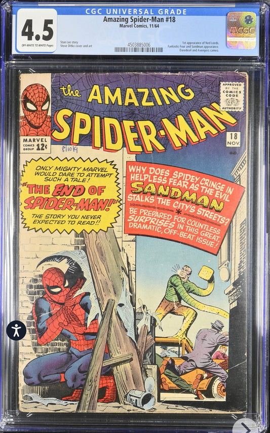Amazing Spider-Man #18 CGC 4.5 (Marvel, 1964) 1st Appearance of Ned Leeds.
