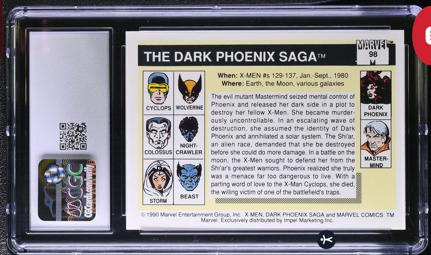 Dark Phoenix Saga CGC 9 (Mint) Marvel Universe Series I 1990 Impel #98 Famous Battles CGC CARDS