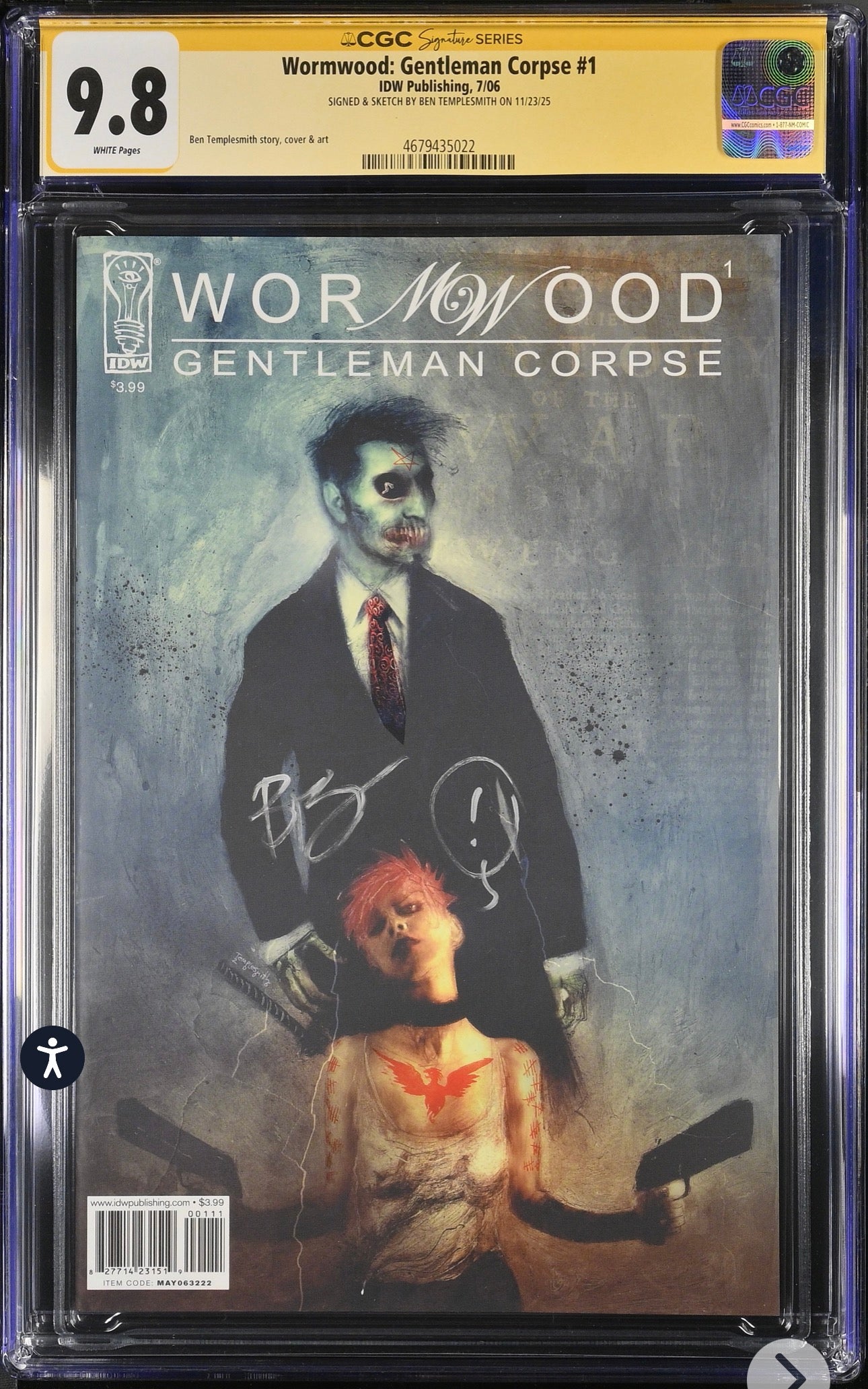 WORMWOOD: GENTLEMAN CORPSE #1 CGC SS 9.8 (IDW, 2006) Signed & Sketch By Templesmith