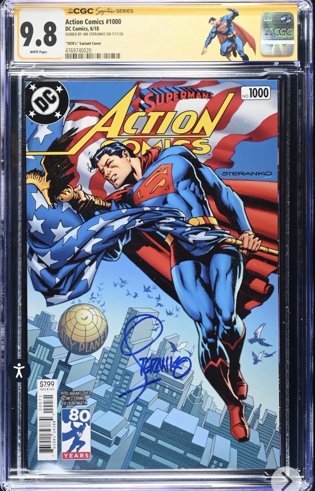 Action Comics #1000 CGC SS 9.8 Signed By Jim Steranko (DC, 2018, Custom Label)