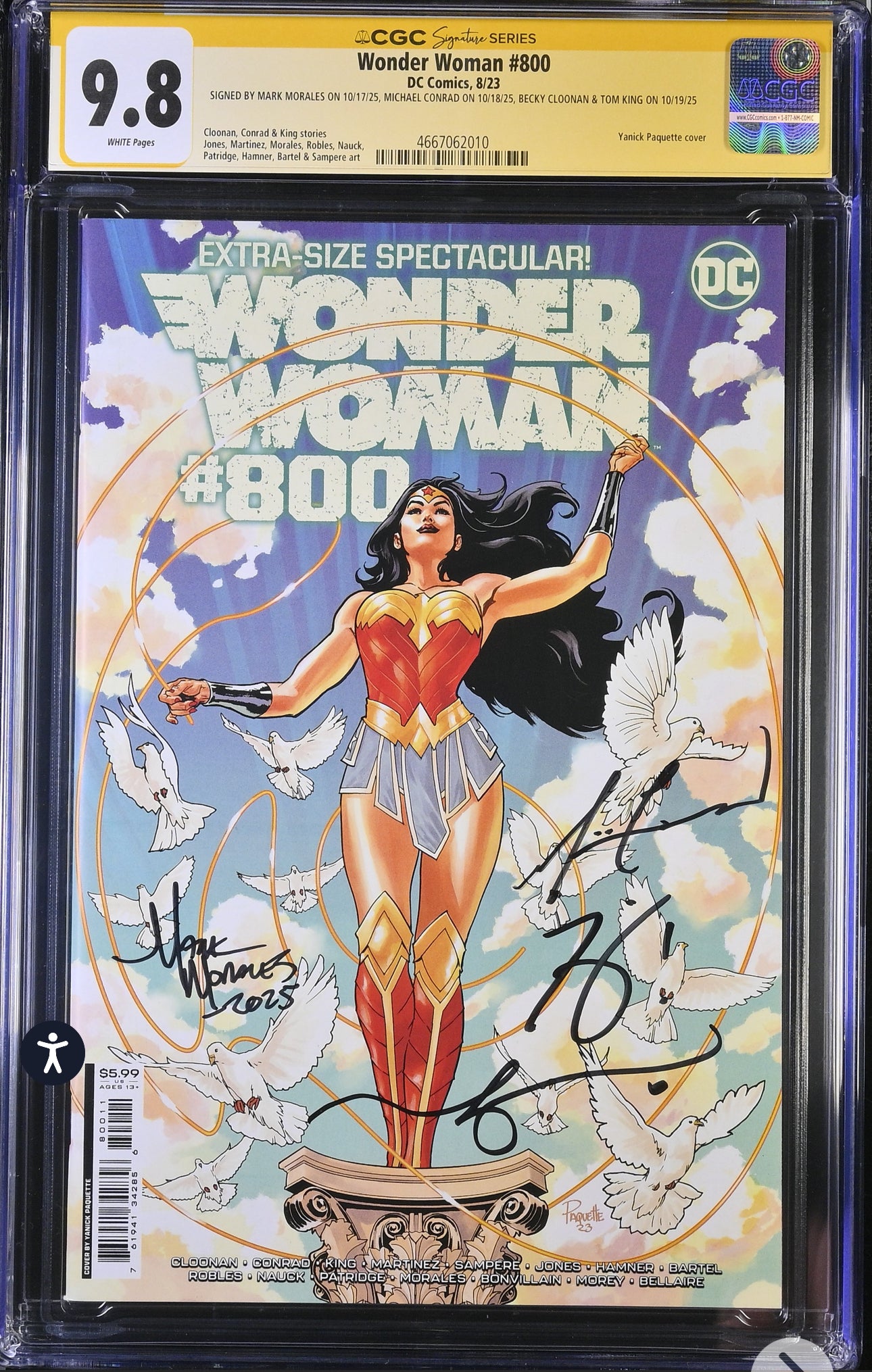 WONDER WOMAN #800 CGC SS 9.8 Signed By Tom King, Mark Morales, Michael Conrad, Becky Cloonan (DC, 2023)