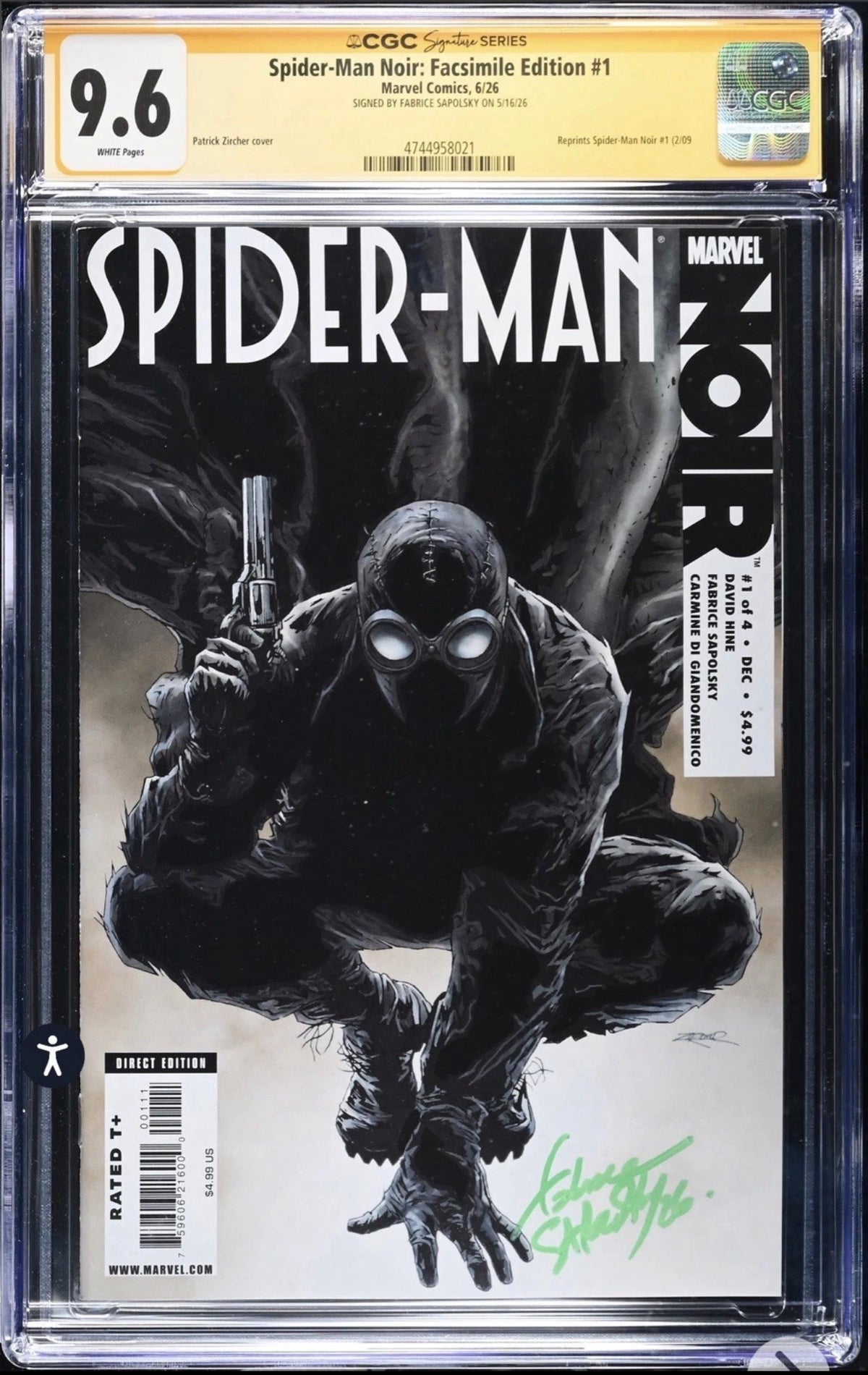 SPIDER-MAN NOIR: FACSIMILE EDITION #1 CGC SS 9.6 Signed By Fabrice Sapolsky (Marvel, 2026)