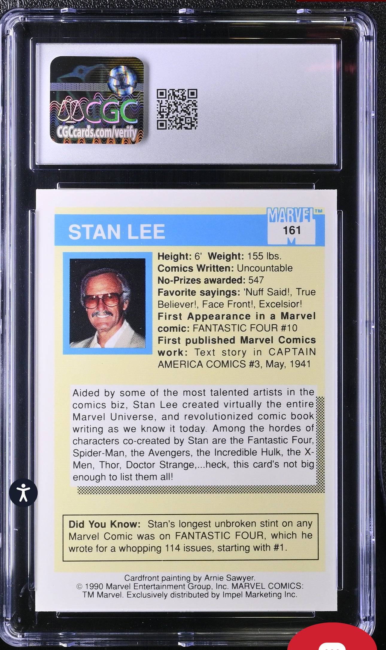 Stan Lee Impel CGC 4 (VG/EX) Marvel Universe Series I (1990) Impel #61 CGC CARDS