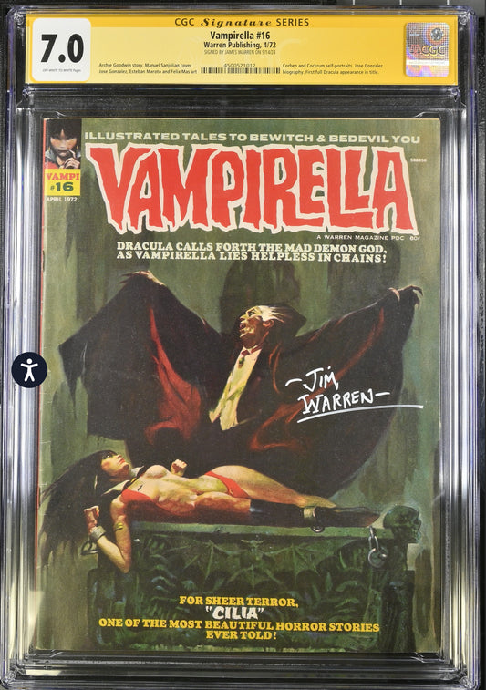 Vampirella #16 CGC SS 7.0 (Warren, 1972) First Full Dracula Appearance in a Title Signed By James Warren