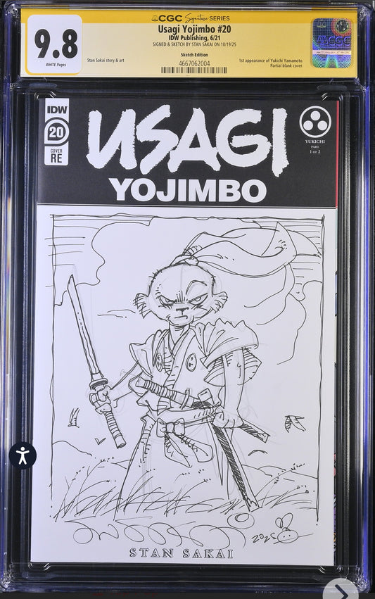USAGI YOJIMBO #1 CGC SS 9.8 Signed And Original Sketch By Stan Sakai (IDW, 2021)