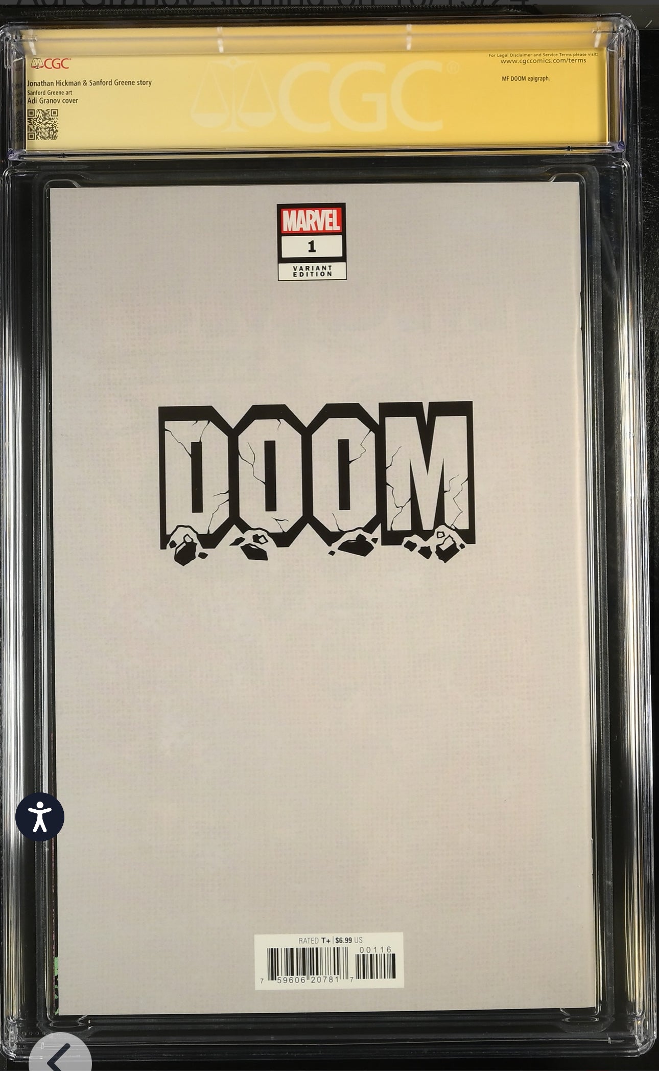 Doom #1 CGC SS 9.6 (Marvel, 2024) Granov Virgin 1:100 Variant Signed by Adi Granov w/ Custom Fantastic Four Label