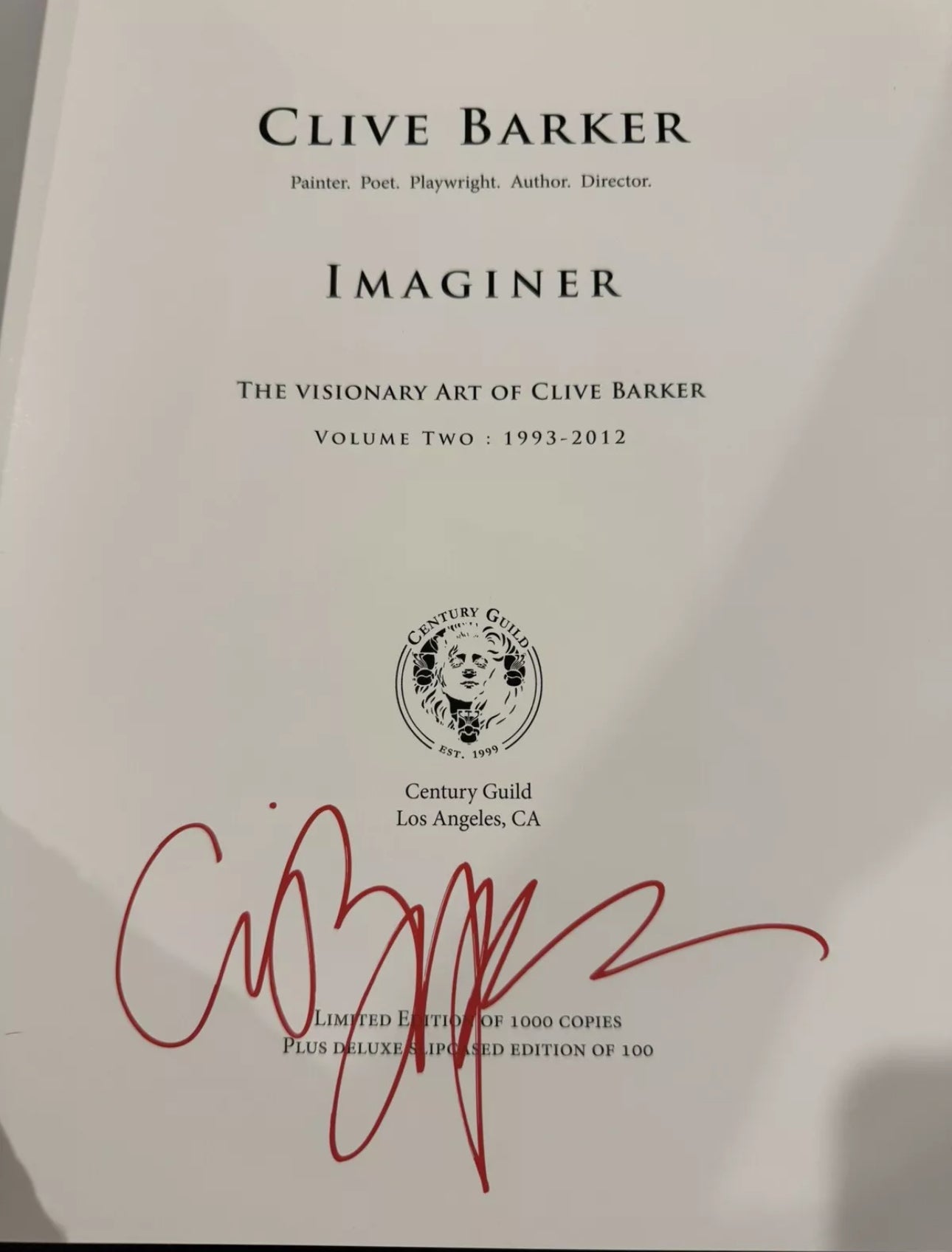 Clive Barker Imaginer Vol 2 Signed By Clive Barker LE 1000 Printed With COA