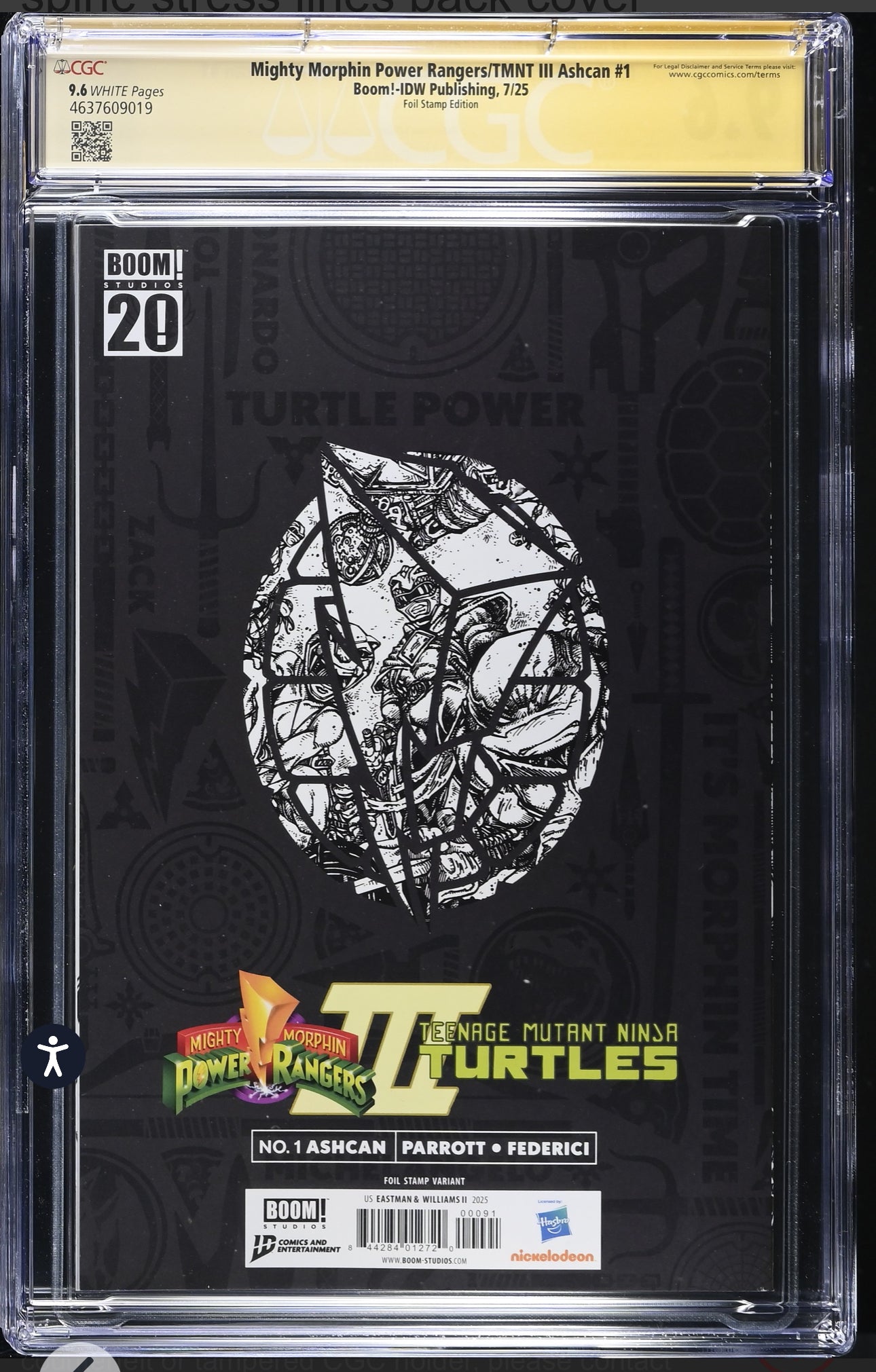 Mighty Morphin Power Rangers / Teenage Mutant Ninja Turtles III Ashcan CGC SS 9.6 (Boom! IDW, 2025) Signed by Kevin Eastman