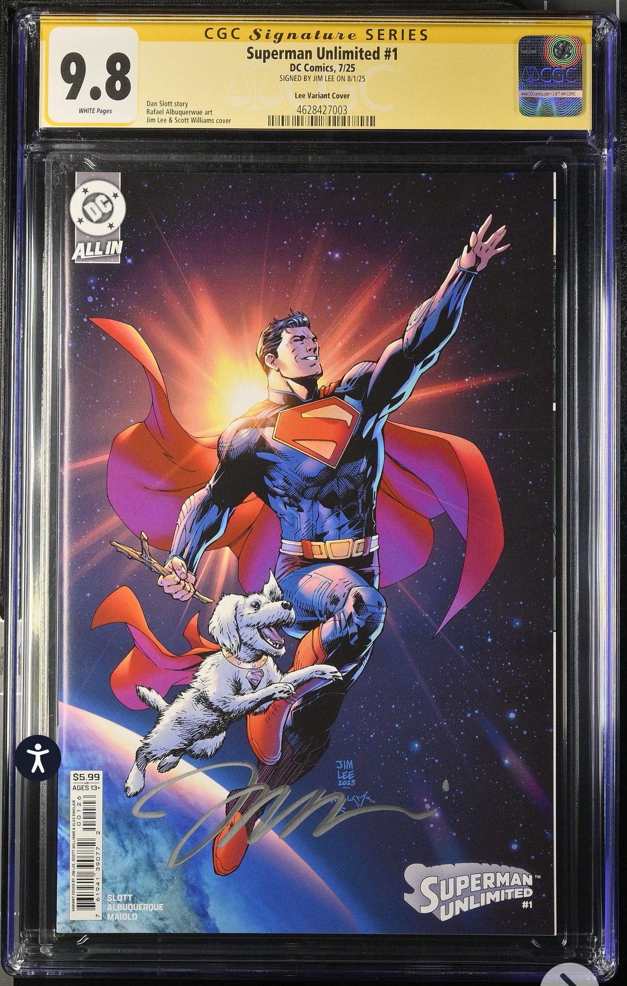 Superman Unlimited #1 CGC SS 9.8 (DC) Variant Signed By Jim Lee (Krypto)