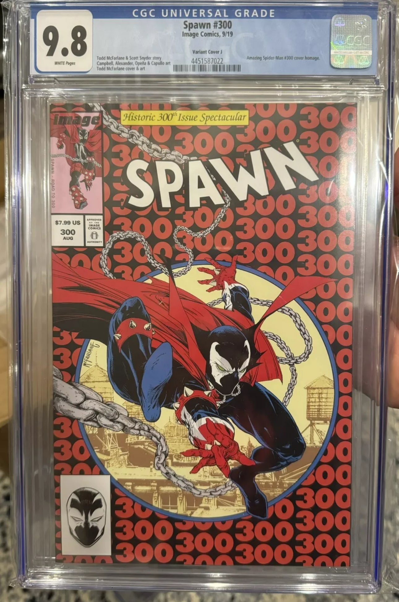 SPAWN #300 CGC 9.8 TODD McFARLANE AMAZING SPIDER-MAN #300 HOMAGE Image 2019 (Cover J)