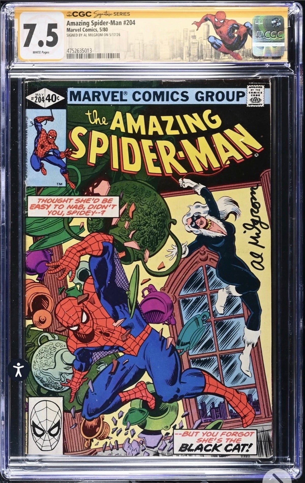 Amazing Spider-Man #204 CGC SS 7.5 Signed By Al Milgrom With Custom Label (Marvel, 1980)