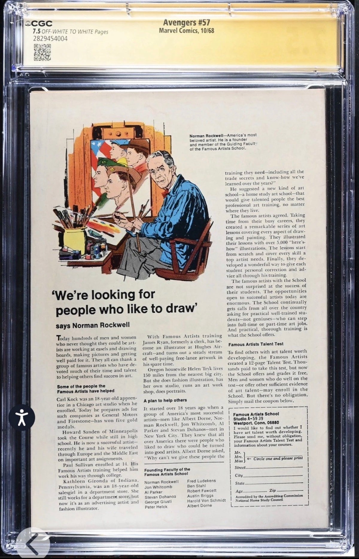 Avengers #57 CGC SS 7.5 Signed By Roy Thomas (1st App Of Vision) Marvel, 1968