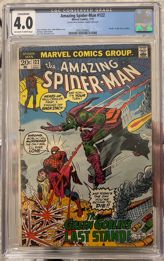 Amazing Spider-Man #122 CGC Conserved Grade 4.0 (1963 1st Series) “Death” of Green Goblin