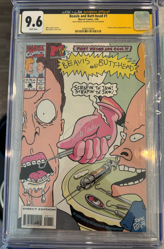 Beavis and Butt-Head #1 CGC x JSA 9.6 (Signed by Rick Parker) Marvel, 1994