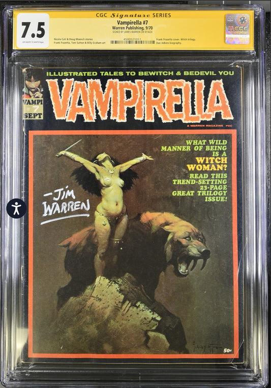 Vampirella #7 CGC SS 7.5 (Warren, 1970) Frank Frazetta Cover Signed By James Warren