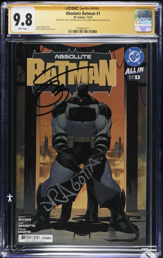 Absolute Batman #1 CGC SS 9.8 Signed By Nick Dragotta & Scott Snyder (1st Print Cover A) DC, 2024