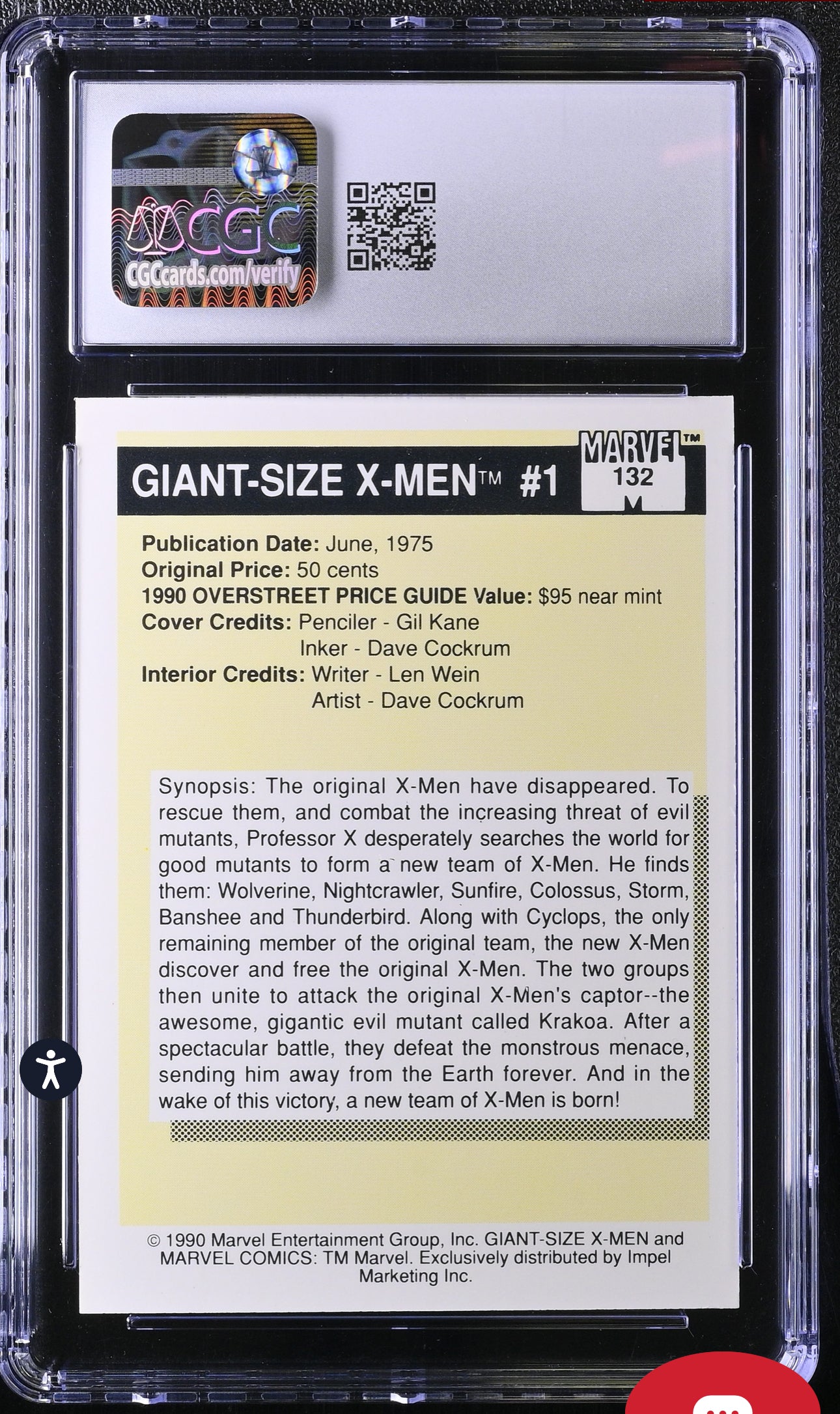 Giant Size X-Men #1 CGC 8 (NM/Mint) Marvel Universe Series I 1990 Impel #132 CGC CARDS