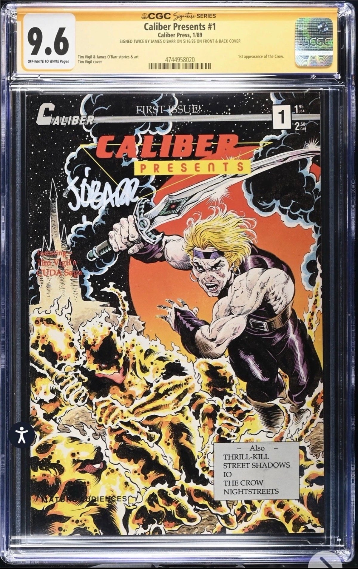 Caliber Presents #1 CGC SS 9.6 Signed Twice By James O’Barr (Front & Back Cover) Caliber Press 1989
